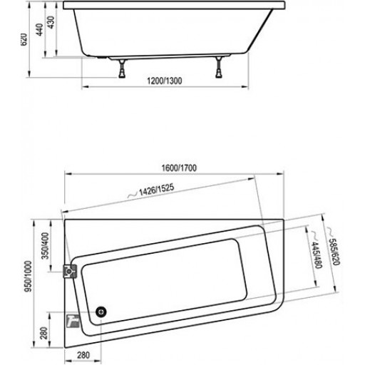 Ванна акриловая Ravak 10° белая 170х100 см C821000000